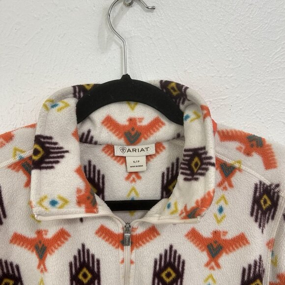 ARIAT Fleece 1/4 Zip Sweatshirt Orange Southwest Aztec Print Women’s Size S - Picture 5 of 11